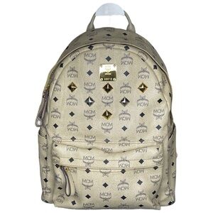 MCM Stark Logo Backpack w/ Pyramid Studs gold/silver hardware with ORIGINAL COA
